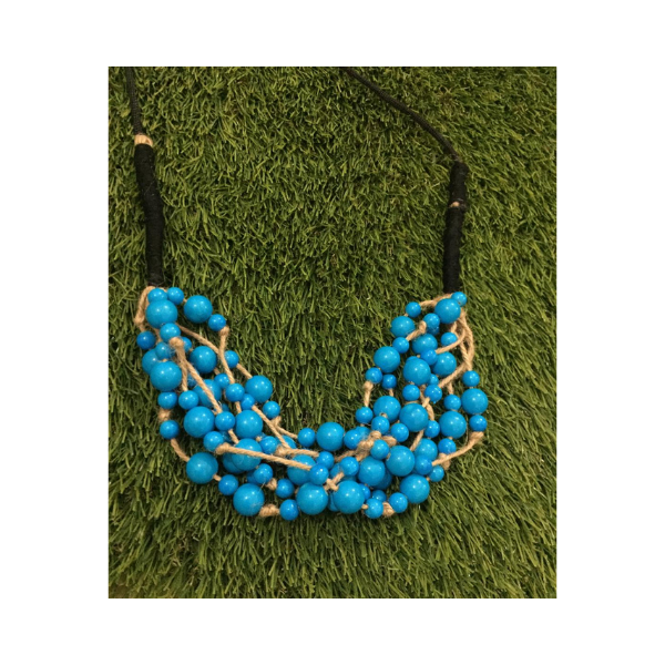 jute with blue beads neckpiece